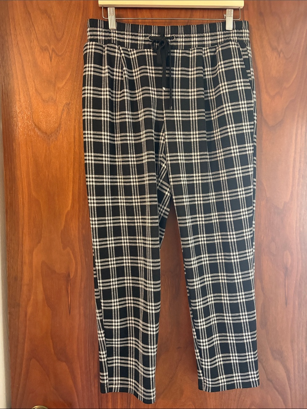 Cleo Black & White Plaid Drawstring Joggers